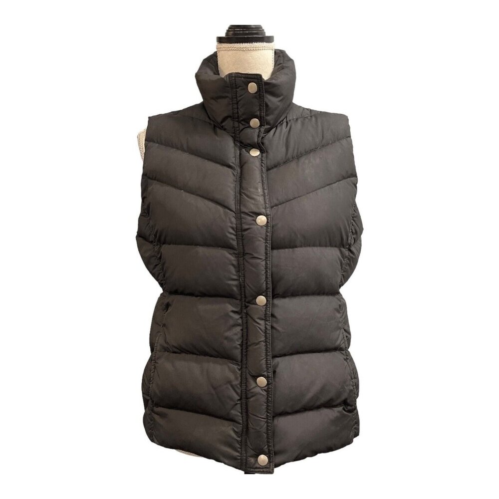 J Crew Puffer Vest Womens L Black Down Filled High Neck Classic Outdoor Preppy
